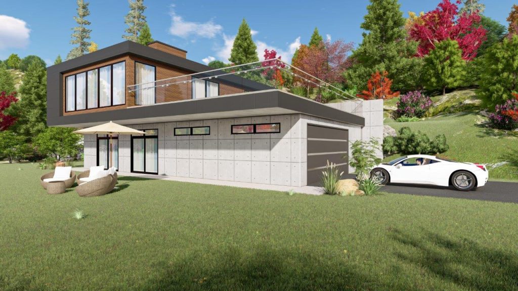 Side view of the Jacobsen custom home.  Modern design by Mikkelson Builders.