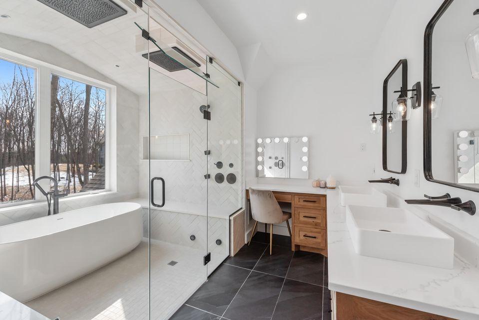 Interior view of the bathroom in the  Montana Custom home designed and build by Mikkelson Builders