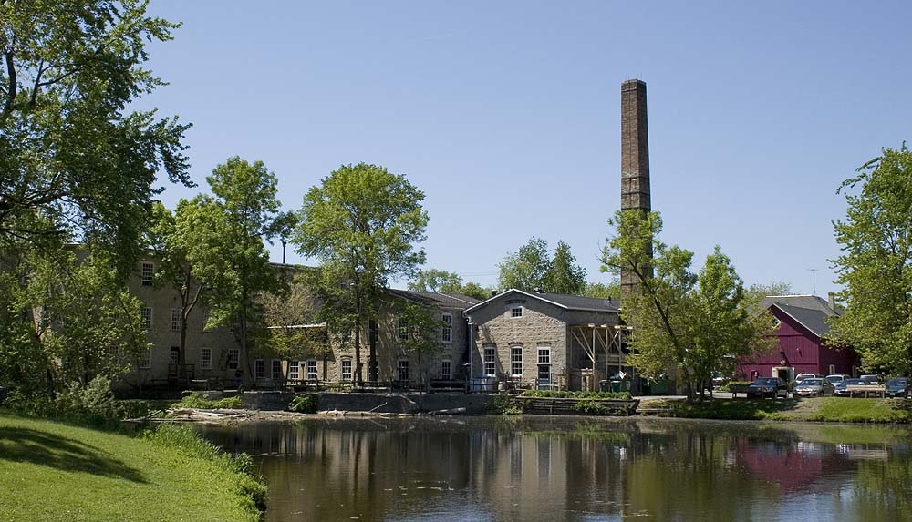 View of Cedarburg Mill, showing river and mill.