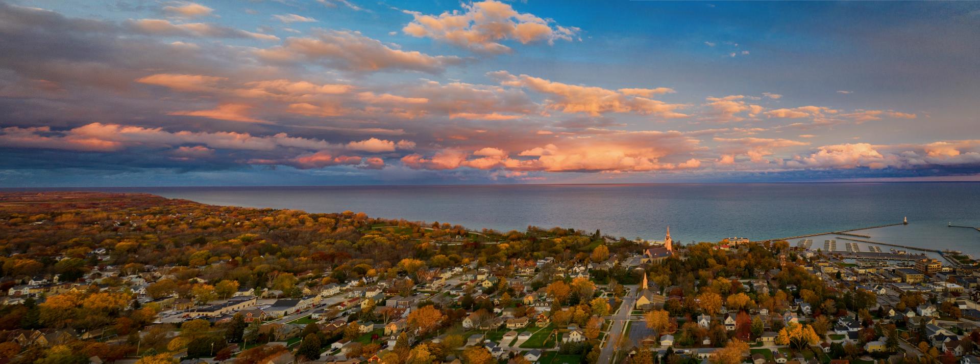 Aerial view of the village of Port Washington, WI