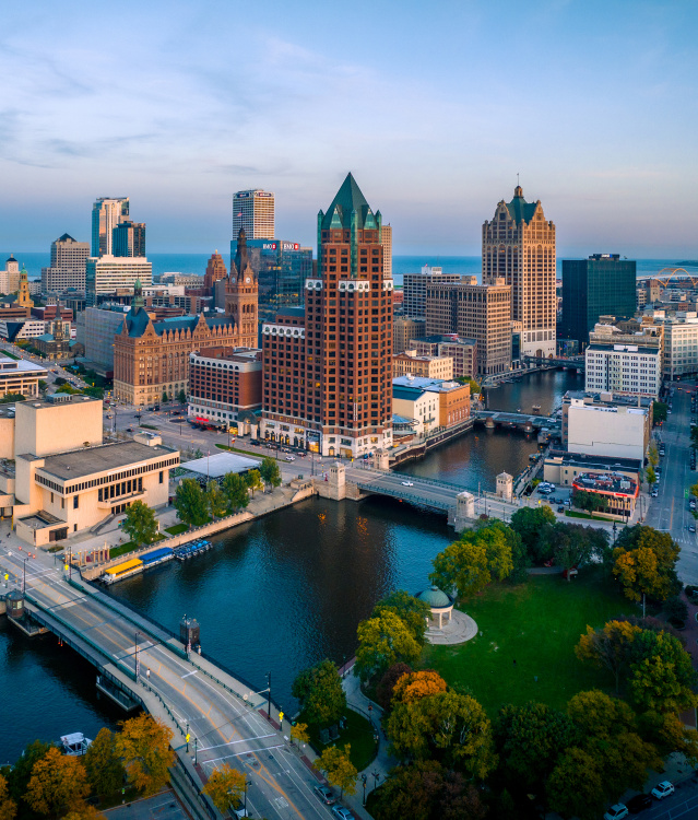 Image of Milwaukee River with skyline in background